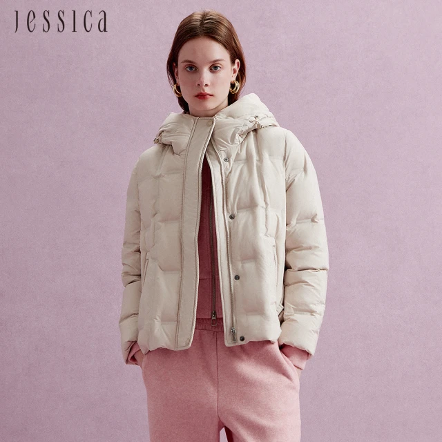 JESSICA 百搭保暖立領短版連帽羽絨外套（米白）J44C