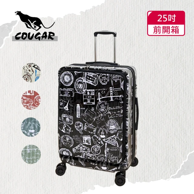 COUGARCOUGAR 25吋 前開行李箱 中開兩段式行李箱 旅行箱(9010B-白色郵票)