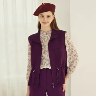 【ILEY 伊蕾】率性優雅單帶抽繩斜布紋拉鍊背心(紫色；M-XL；1223013009)