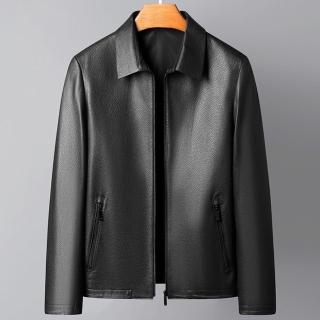 【米蘭精品】現貨+預購 真皮皮衣外套(頭層山羊皮翻領高階商務休閒男外套黑色74ja6)