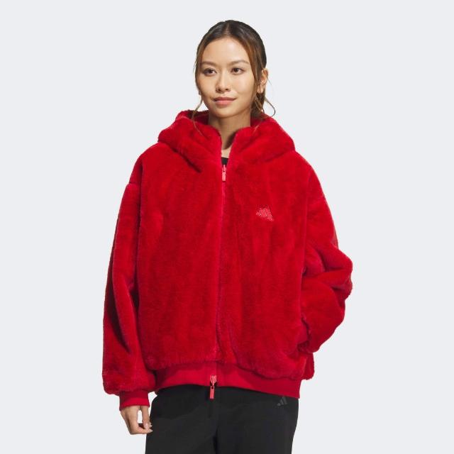 【adidas 愛迪達】外套 女 運動連帽外套 CW REV JKT 紅 JM8833