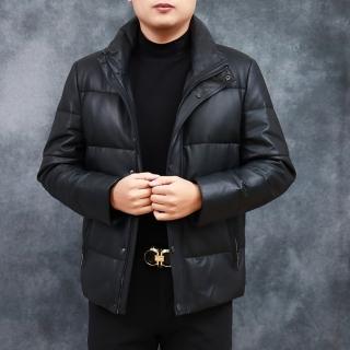 【米蘭精品】現貨+預購 真皮皮衣外套(頭層羊皮立領加厚夾克保暖羽絨男外套黑色74ja55)