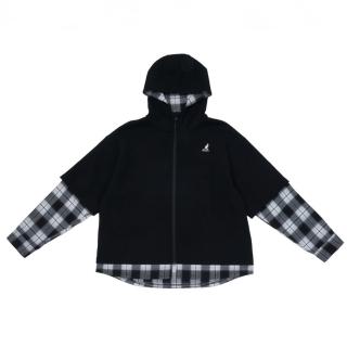 【KANGOL】外套 黑 格紋 假兩件 連帽 中性(6455142220)