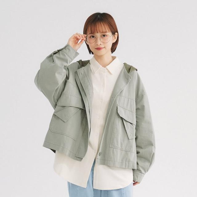 【Simply Yours 類似簡約】連帽拼色外套 綠F(連帽拼色外套)