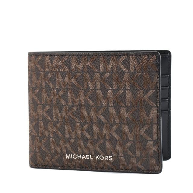 【Michael Kors】男款 緹花LOGO防刮八卡短夾/附證件夾-咖啡色