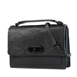【Rebecca minkoff】Je Taime 真皮菱格旋鈕翻蓋手提/斜背二用包-黑色/中