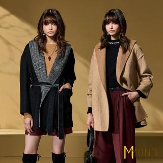 【MON’S】羊毛翻領連帽雙面穿毛呢外套(直)