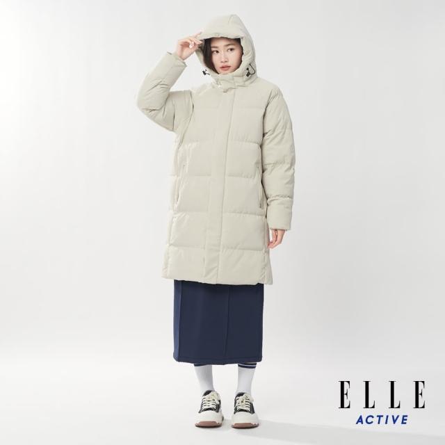 【ELLE ACTIVE】女款 禦寒保暖韓風長版連帽鋪棉外套-米白色(EA24A2W6801#91)