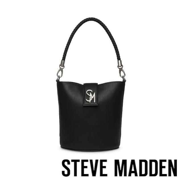 【steve madden】BARRIE 皮革編織手提水桶包(黑色)