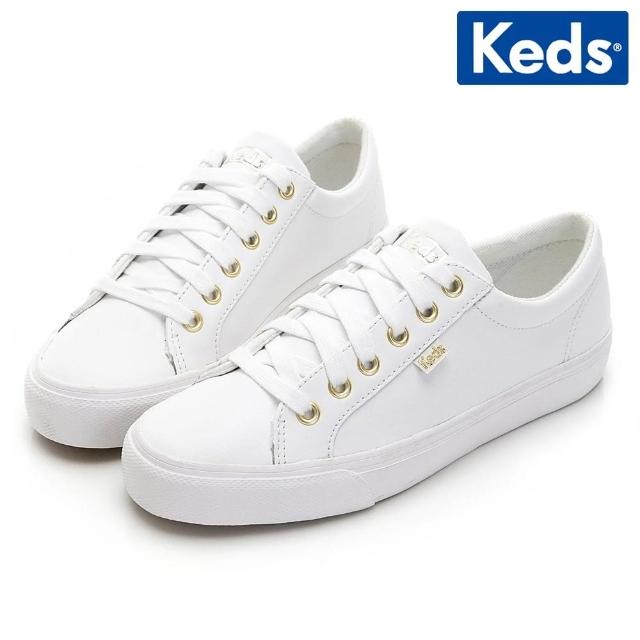 【Keds】JUMP KICK 奢華風皮革綁帶休閒小白鞋-白(9203W123119)