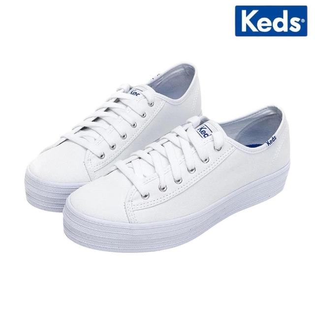 【Keds】TRIPLE KICK 學院風厚底帆布小白鞋-白(9203W133185)