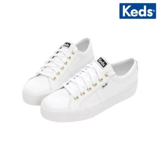 【Keds】JUMP KICK DUO 簡約運動風皮革厚底鞋-白(9211W123212)