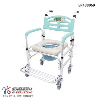 【恆伸醫療器材】臺灣製 ER-43005D 鋁合金 移位 洗澡椅 便盆椅 快拆大背(有輪、可架馬桶、扶手可拆)