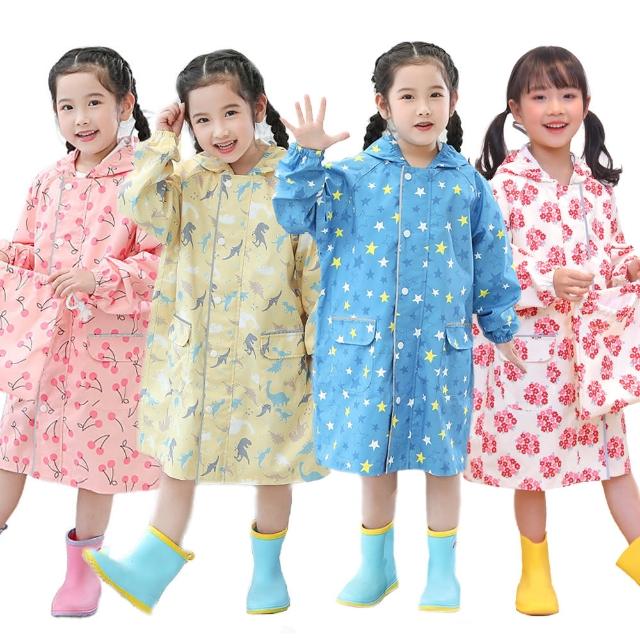 【優貝選】童趣滿版印花可加大書包位置兒童雨衣(4花色)