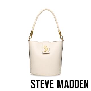 【steve madden】BARRIE 皮革編織手提水桶包(白色)