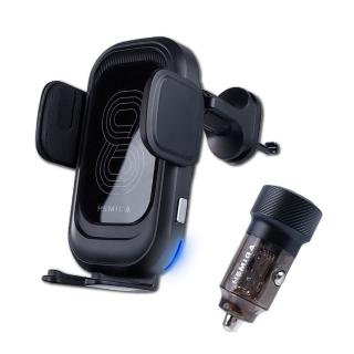 【HEMIGA 赫米加】HEMIGA HW830 雙線圈 無線充電手機架 1A1C車充組合(15W快充 臺灣優質晶片)
