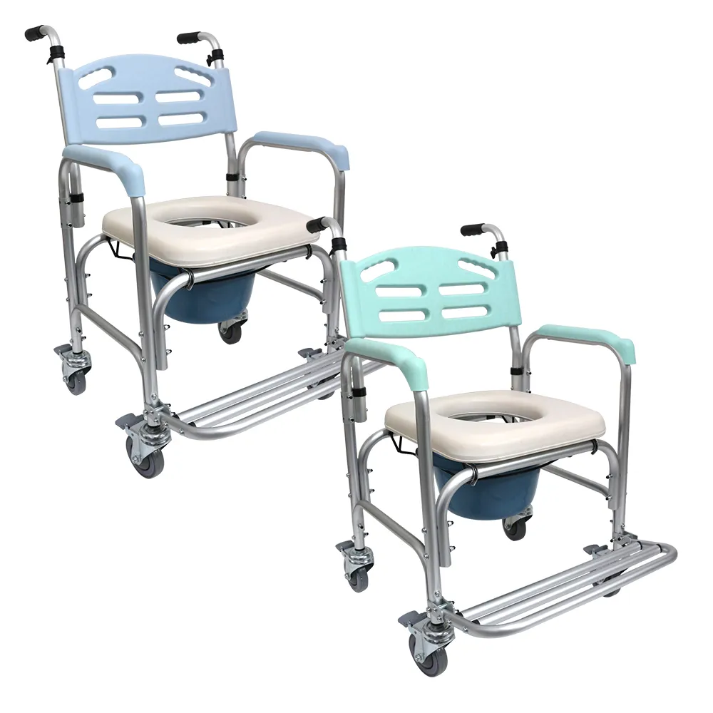 【恆伸醫療器材】ER-43012D 鋁合金 固定式 便盆椅 洗澡椅 快拆大背(有輪可推、可架馬桶、鐵輪)