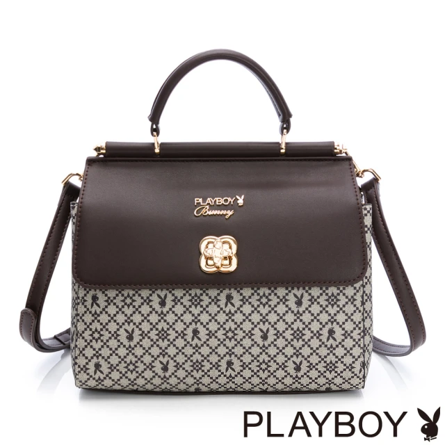 PLAYBOY 手提包附長背帶 復古印花系列(咖啡色) 推薦 PLAYBOY 手提包附長背帶 復古印花系列(咖啡色) 推薦