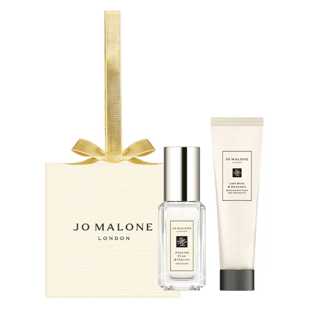 【Jo Malone】璀璨復古派對 金色香氛掛飾(國際航空版.英國梨與小蒼蘭香水/青檸羅勒與柑橘護手霜)