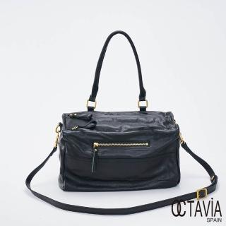 【OCTAVIA 8】OCTAVIA8 真皮- BIG QUEENS 牛皮手提肩背單把空氣方包 - 皇家黑(OCTAVIA 8 真皮新品)