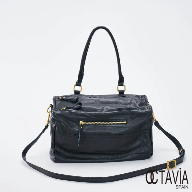 【OCTAVIA 8】雙11 OCTAVIA8 真皮-  BIG QUEENS  牛皮手提肩背單把空氣方包 - 皇家黑(OCTAVIA 8 