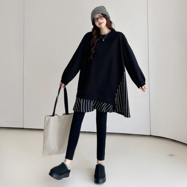 米蘭精品 洋裝長袖連身裙(大碼長袖氣質秋裝過膝寬鬆女裙子74