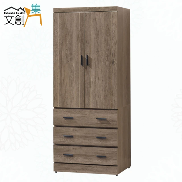 文創集文創集 巴爾2.5尺二門三抽衣櫃(二色可選+含門片內鏡面)