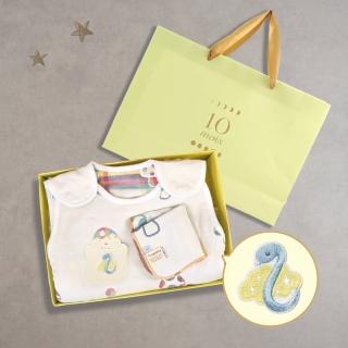 【Hoppetta】吉祥蛇寶蘑菇六層紗防踢背心燙布貼禮盒組(0-3歲嬰童版 正反兩面可穿日本製冬暖夏涼四季款)