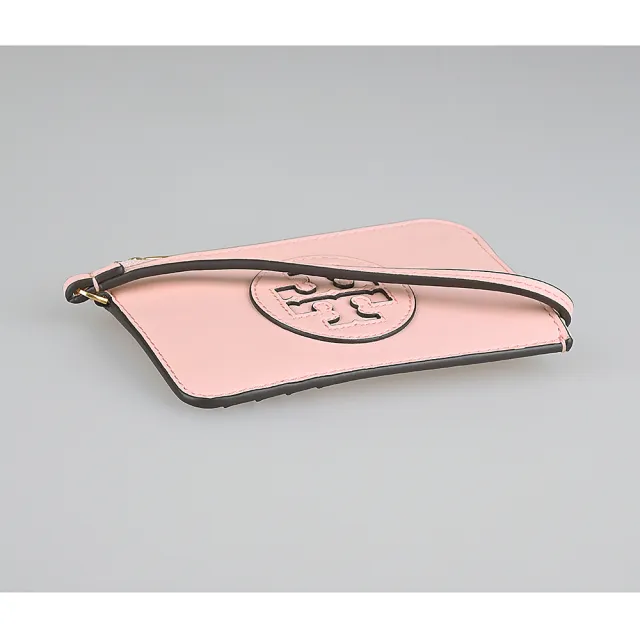 【TORY BURCH】TORY BURCH Ella Bio圓形皮標LOGO牛皮4卡拉鍊腕帶卡夾零錢包(腮粉紅)