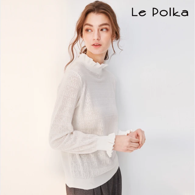 Le Polka 半高領荷葉針織上衣-女