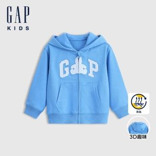 【GAP】男幼童裝 Logo小熊刺繡熊耳造型連帽外套 熊抱Logo系列-藍色(687651)