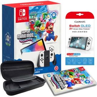 【Nintendo 任天堂】Switch OLED 超級瑪利歐兄弟 驚奇同捆主機+主機包+保護貼(臺灣公司貨)