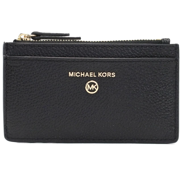 Michael Kors 專櫃款鵝卵石紋皮革拉鍊鑰匙卡夾零錢包禮盒(黑色)