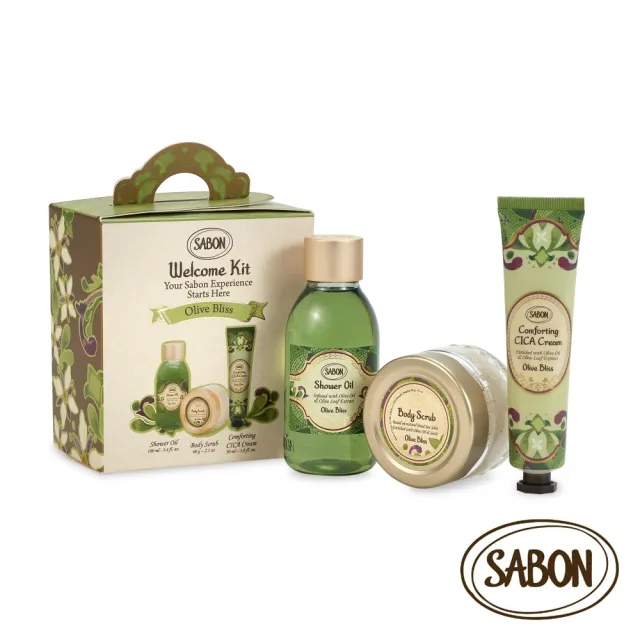 【SABON】官方直營 盛宴橄欖明星三部曲推薦組(沐浴油100ml+身體磨砂膏60g+積雪草修護霜30ml)