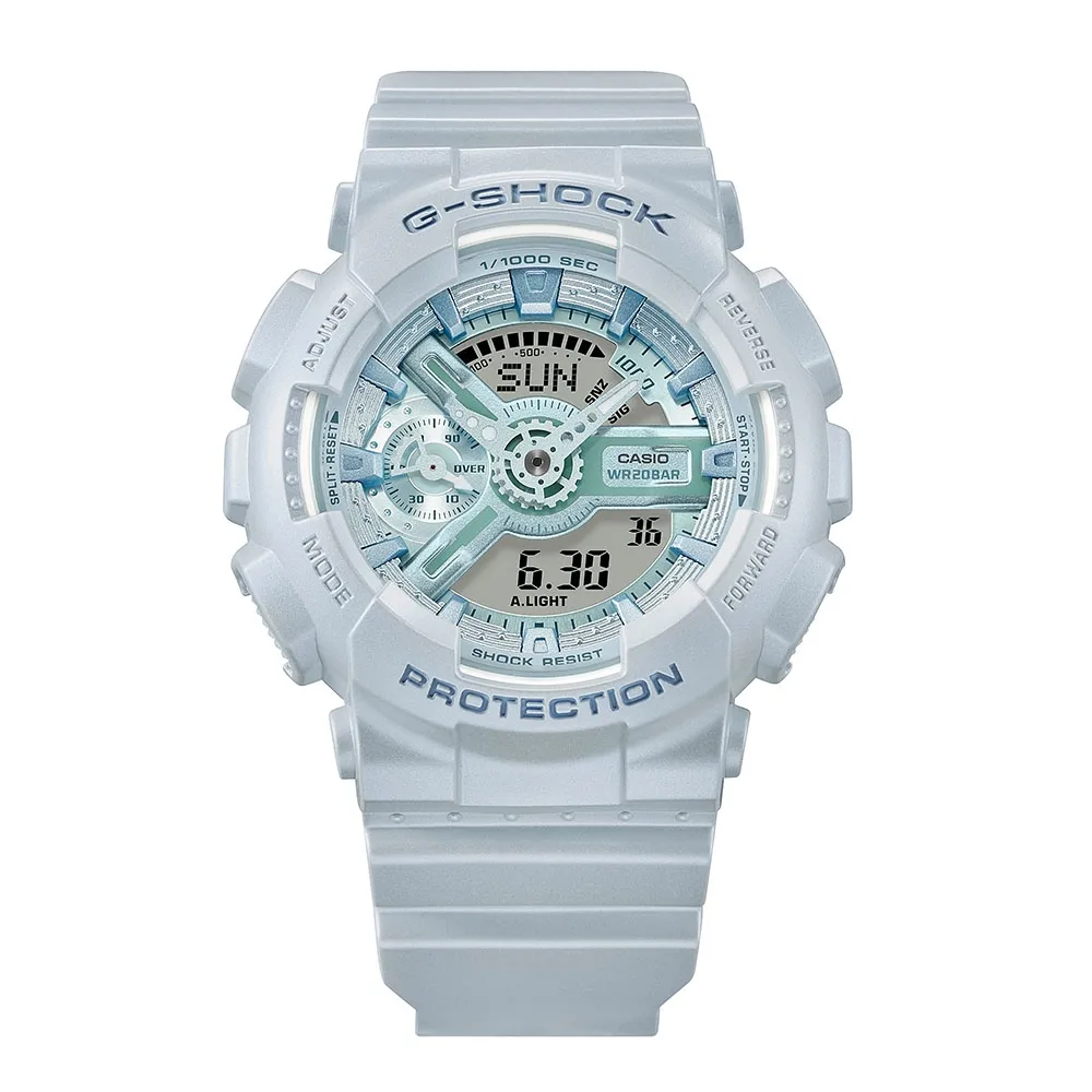 【CASIO 卡西歐】G-SHOCK x ITZY 禮志 優雅珠光 緞面偏光 絲緞藍 人氣雙顯手錶 _45.9mm(GMA-S110ST-2A)