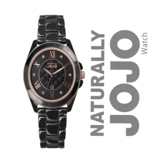 【NATURALLY JOJO】羅馬數字 菱格紋晶鑽 陶瓷腕錶-36mm(JO96995-88R)