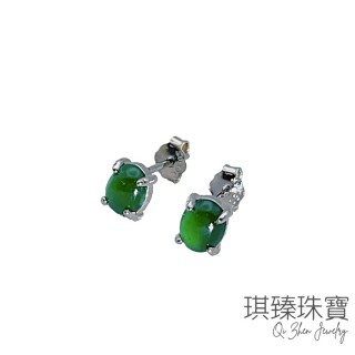 【琪臻珠寶】天然A貨翡翠老坑綠蛋面耳環(S925銀鑲 翡翠耳環 母親節禮物 翡翠玉石)