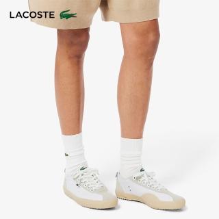 【LACOSTE】女鞋-Backslam復古風絨面休閒鞋(白色/淺棕褐配色)