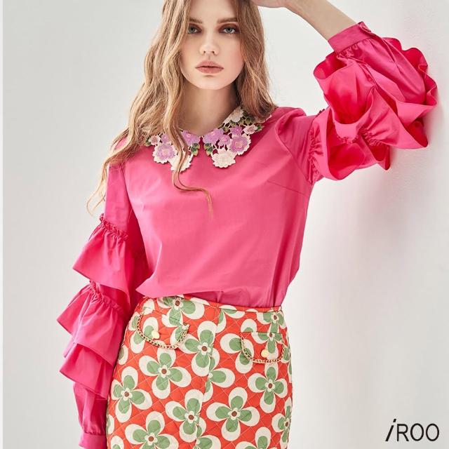 【iROO】彩色刺繡領片上衣