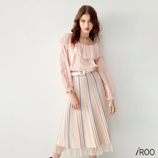 【iROO】花瓣蕾絲袖口單品上衣