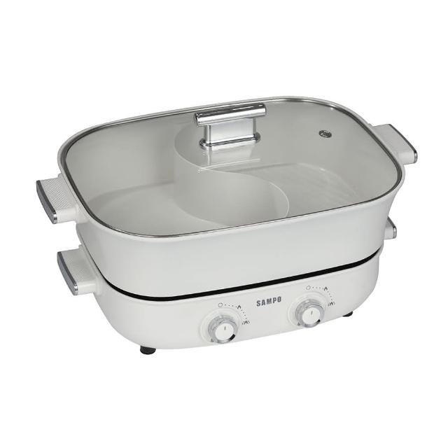 SAMPO聲寶 SA-TQ-LA65W 電火鍋，專為3人家庭設計，陶瓷內鍋耐用不沾易清潔，支援110V/60Hz臺灣電壓，功率1200~1400W快速加熱。尺寸寬423 x 高250 x 深277 mm，重量3.8kg，產地中國，享1年保固及BSMI R63715認證。完美適合居家煮火鍋、煮湯，安全高效的白色系電火鍋首選！