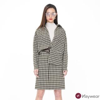【KeyWear 奇威名品】休閒格紋拼接襯衫