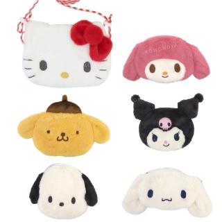 【小禮堂】Sanrio 三麗鷗 絨毛造型斜揹包 - 大頭款 Kitty 美樂蒂 大耳狗 布丁狗(平輸品)