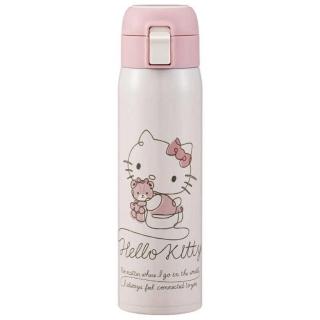 【小禮堂】SKATER Hello Kitty 彈蓋式不鏽鋼吸管保溫瓶 480ml STOT5ST - 抱小熊(平輸品)