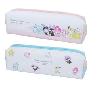 【小禮堂】Sanrio 三麗鷗大集合 皮質雙拉鍊筆袋 - 好友頭套款(平輸品)