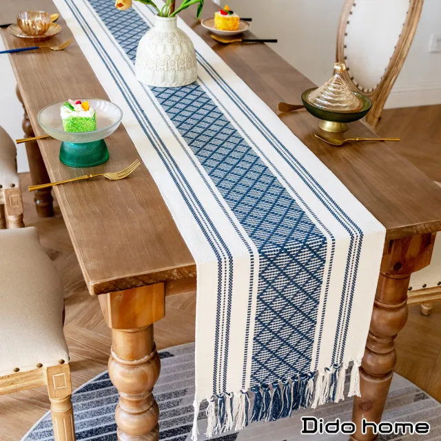 【Dido home】簡約格紋棉麻編織長桌巾桌旗(HM200)