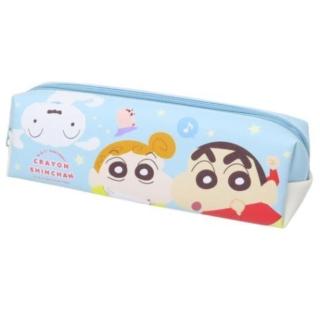 【小禮堂】蠟筆小新 皮質雙拉鍊筆袋 - 藍小葵款(平輸品)