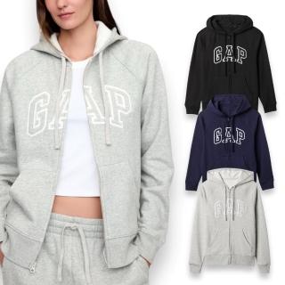 【GAP】女生 連帽外套 刺繡字母LOGO 內裡磨毛 棉質 長袖外套 休閒外套(GAP 多色可挑 女款外套)
