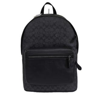 【COACH】CHARTER 經典男款 SIGNATURE PVC帆布特大款後揹包(黑拚暗黑/贈原廠紙袋送禮)
