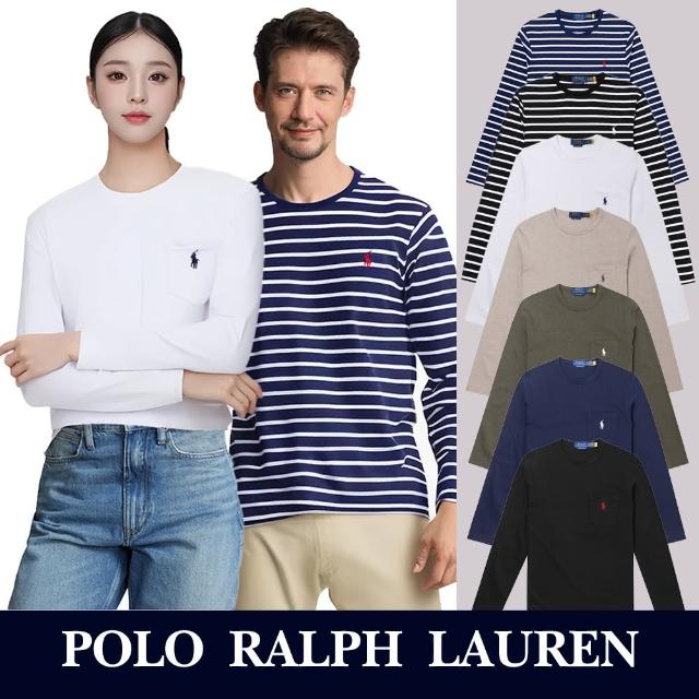 【RALPH LAUREN】RL POLO 經典刺繡小馬條紋口袋素面長袖T恤-多色組合(PIMA棉長T/可男女穿搭/平輸品)